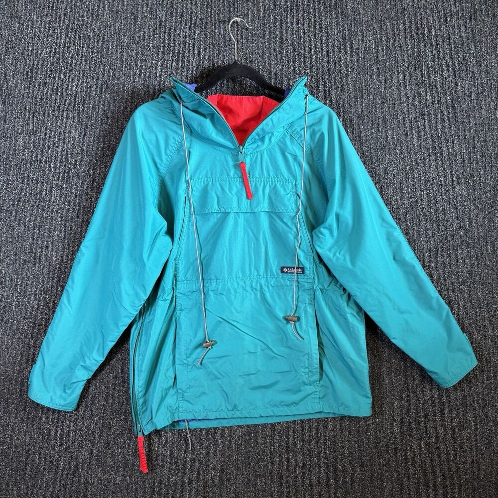 90s Columbia Women’s M Teal And‎ Purple Windbreaker With Hood Extra Pockets VTG